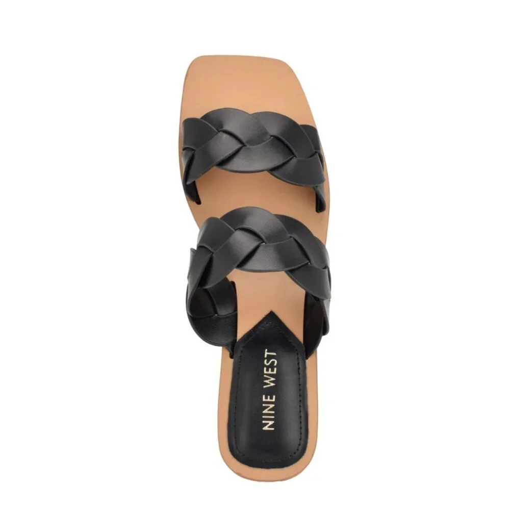 Nine West Womens Braided Black Slide Sandals Double Strap 8.5‎